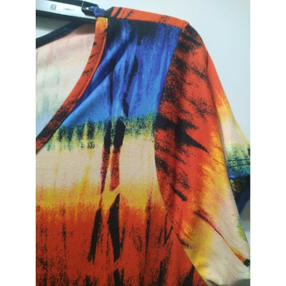Bright color tie dye tunic dress, round neck Plus size 1X - Picture 3 of 7